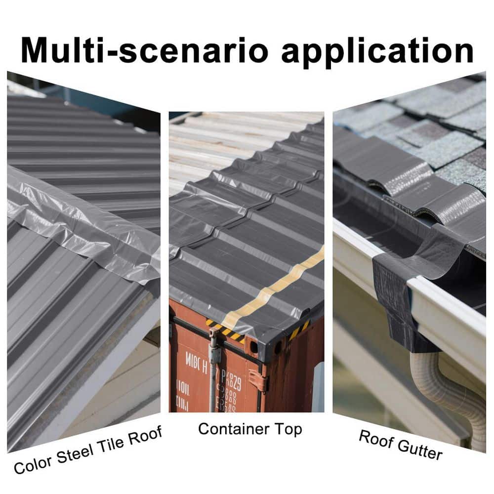 Wellco 19.68 x 196.8 in. Industrial Roof Waterproof Anti-Corrosive Tape Cuttable Polyethylene for Outdoor Metal Roofs Gray (2)