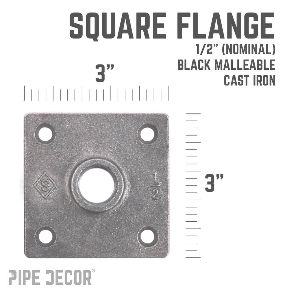 PIPE DECOR 1 in. Black Iron Square Floor Flange (4-Pack) (3)