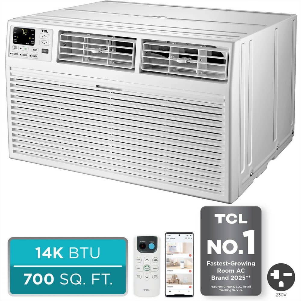 TCL 14,000 BTU (DOE) 230V Through-the-Wall Air Conditioner Cools 700 sq. ft. with Remote and Wi-Fi Enabled in White