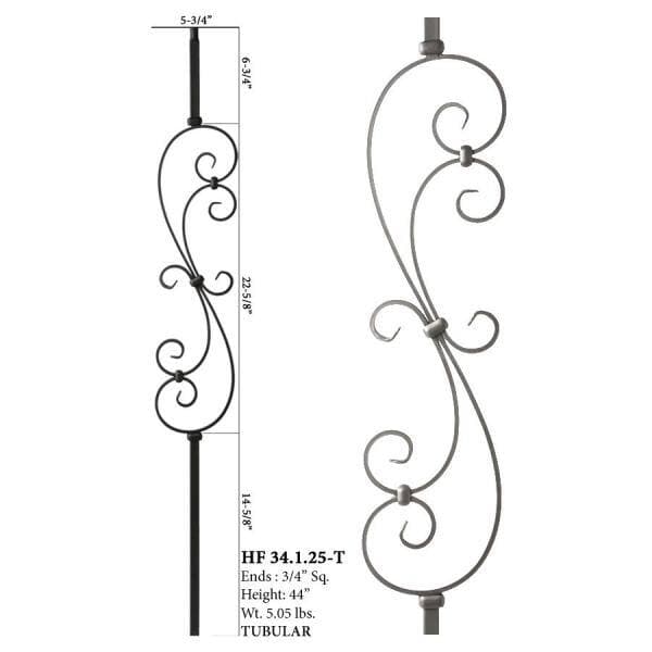 HOUSE OF FORGINGS Ash Grey 34.1.25-T Mega Large Spiral Scroll Hollow Iron Baluster for Staircase Remodel (2)