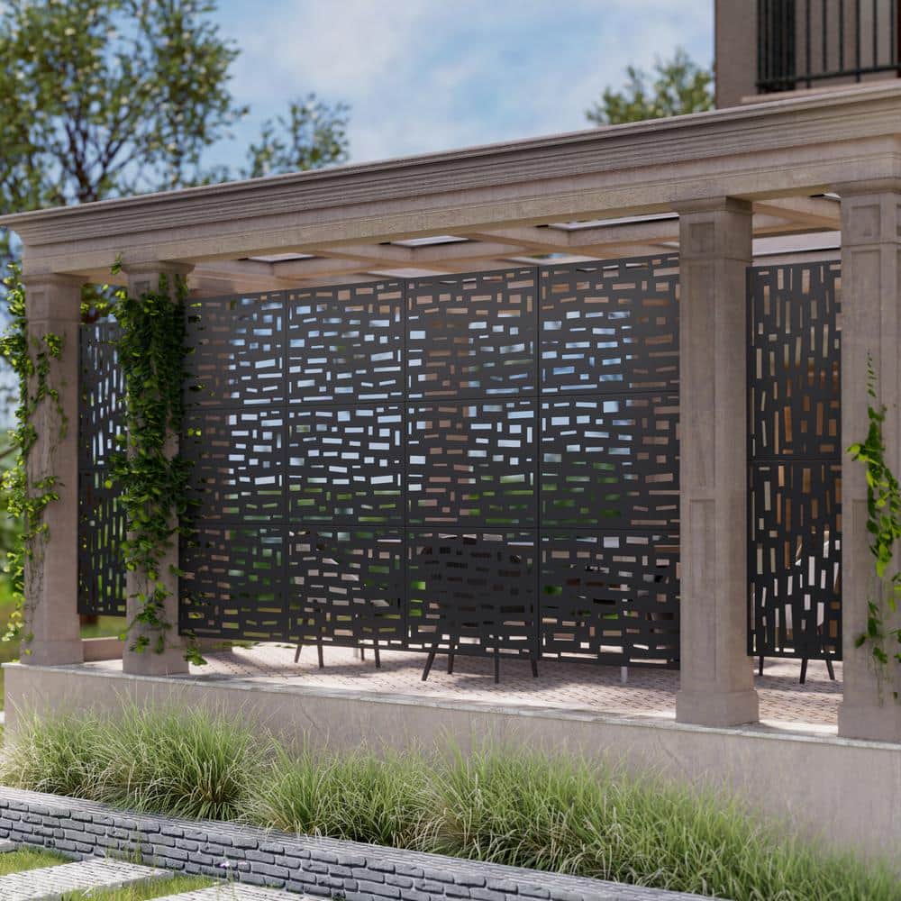 Dovelina 72 in. Gerald Metal Outdoor Garden Fence Privacy Screen Garden Screen Panels in Black (3)