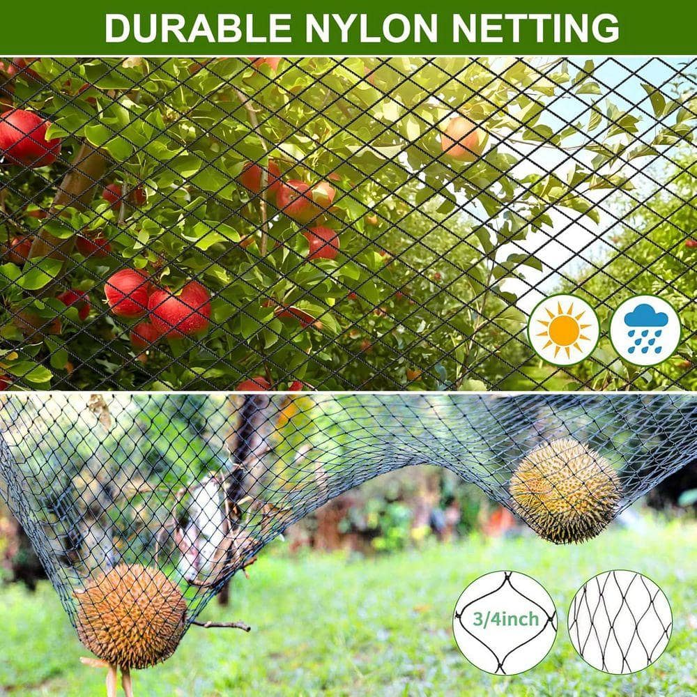 KIWDZFU 25 ft. x 50 ft. Nylon Bird Netting for Garden Fruit Trees Chicken Coop w/ 3/4 in. Mesh UV Resistant Durable Easy Install (3)