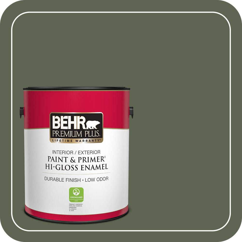 BEHR PREMIUM PLUS 1 gal. #N390-7 Cypress Vine Hi-Gloss Enamel Interior/Exterior Paint & Primer (1)
