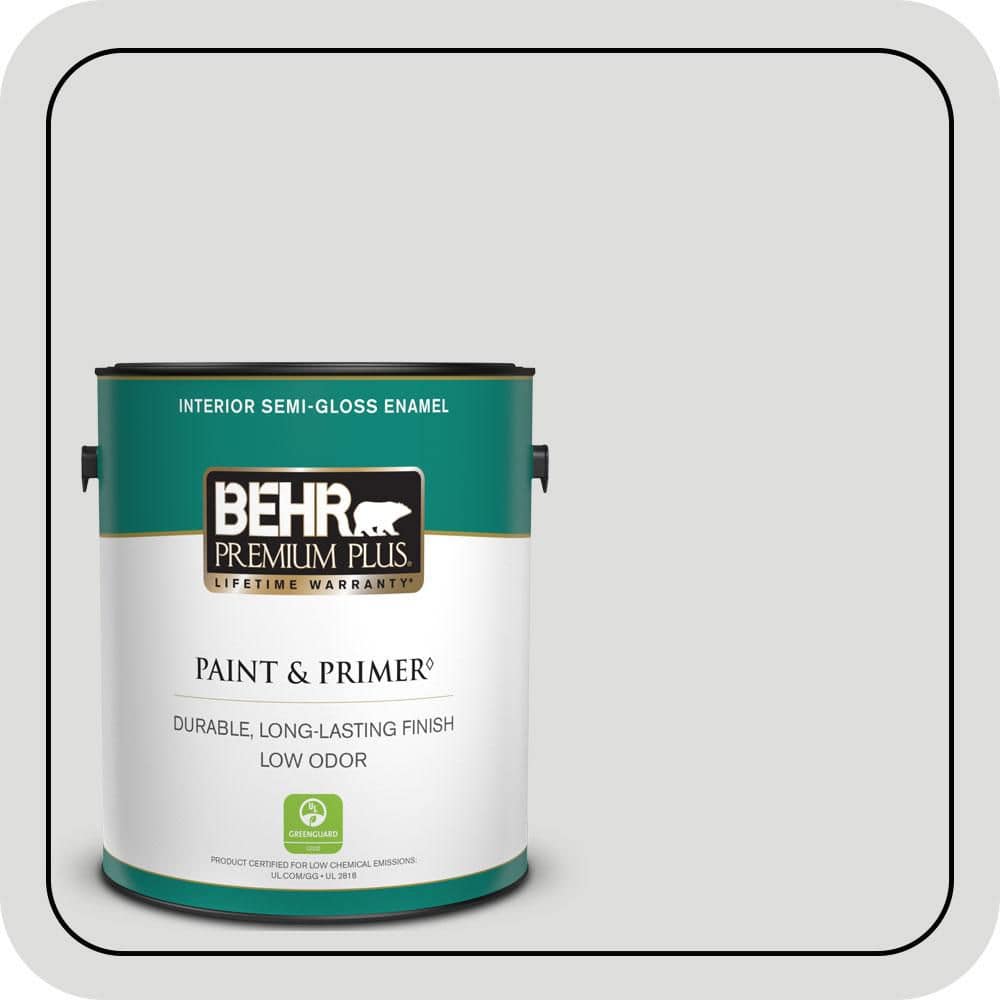 BEHR PREMIUM PLUS 1 gal. #MQ3-55 White Lie Semi-Gloss Enamel Low Odor Interior Paint & Primer