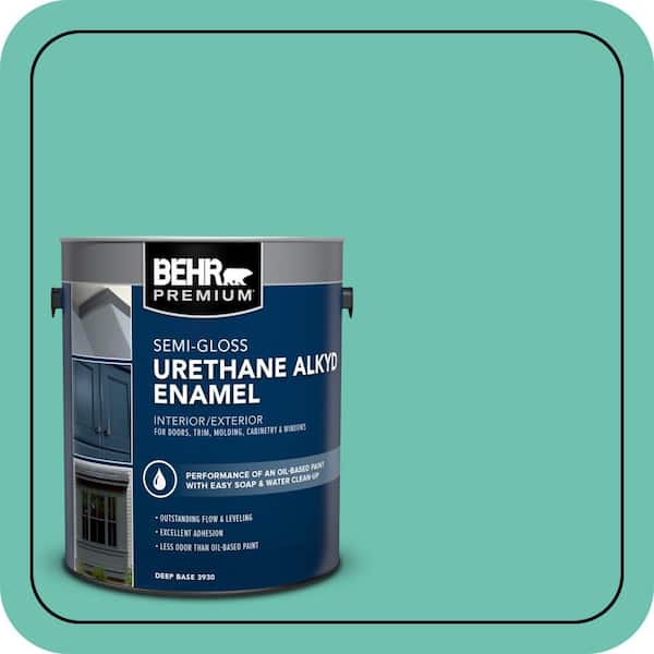 BEHR PREMIUM 1 gal. #P440-4 March Aquamarine Urethane Alkyd Semi-Gloss Enamel Interior/Exterior Paint (2)