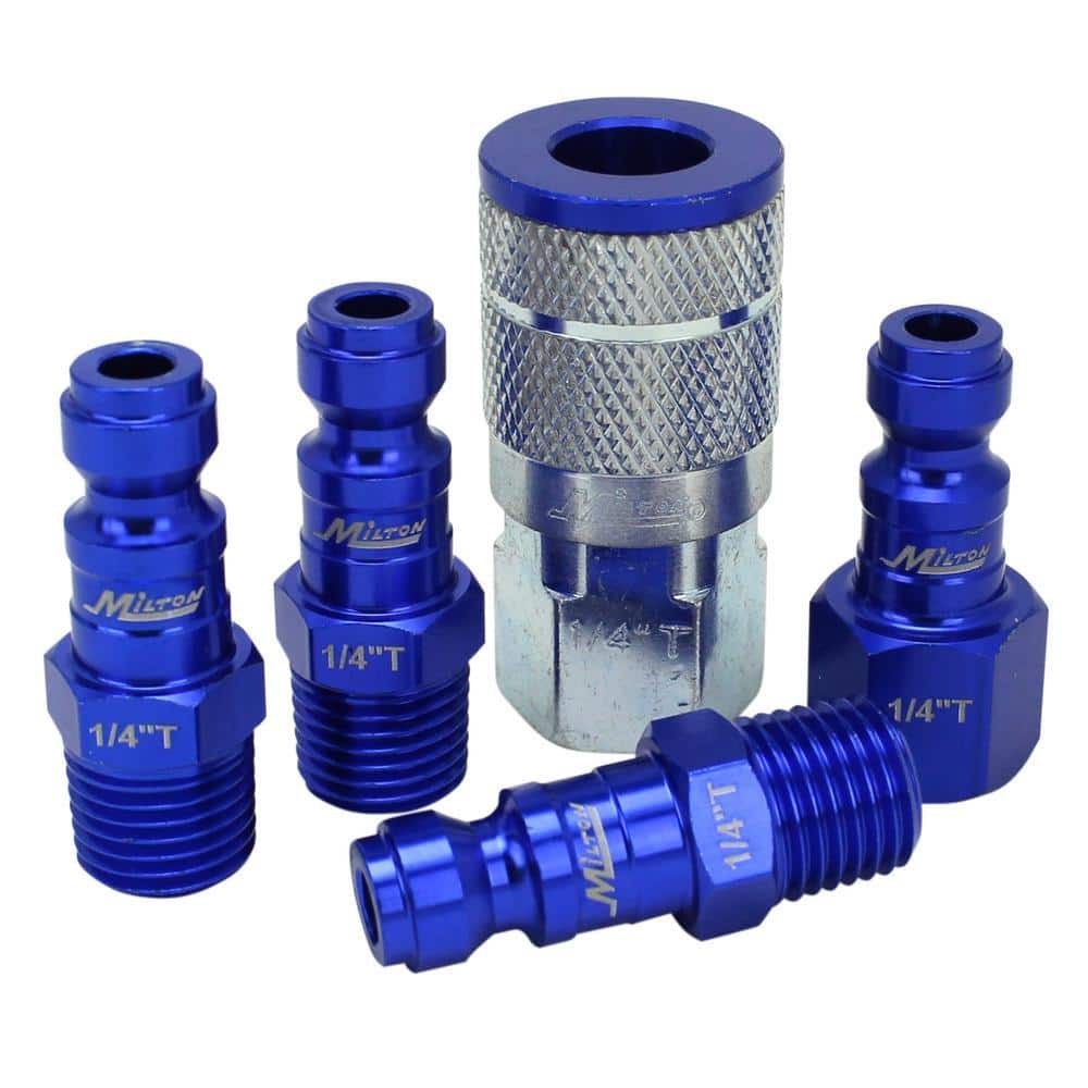 Milton Industries, Inc. ColorFit by Milton Coupler and Plug Kit T-Style Blue 1/4 in. NPT (5-Piece) (1)