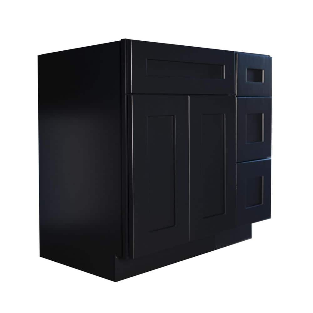 Plywell Shaker W 34.5 in. H 21 in. D Bath Vanity Cabinet without Top with 3 Right Drawers Black Assembled (2)