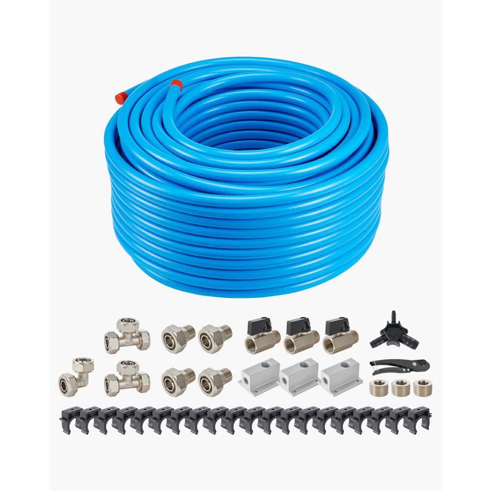 SKYSHALO Air Compressor Line Kit, 300FT x 3/4IN., HDPE-Aluminum Compressed Air Piping System, Leak-Proof, Blue (1)