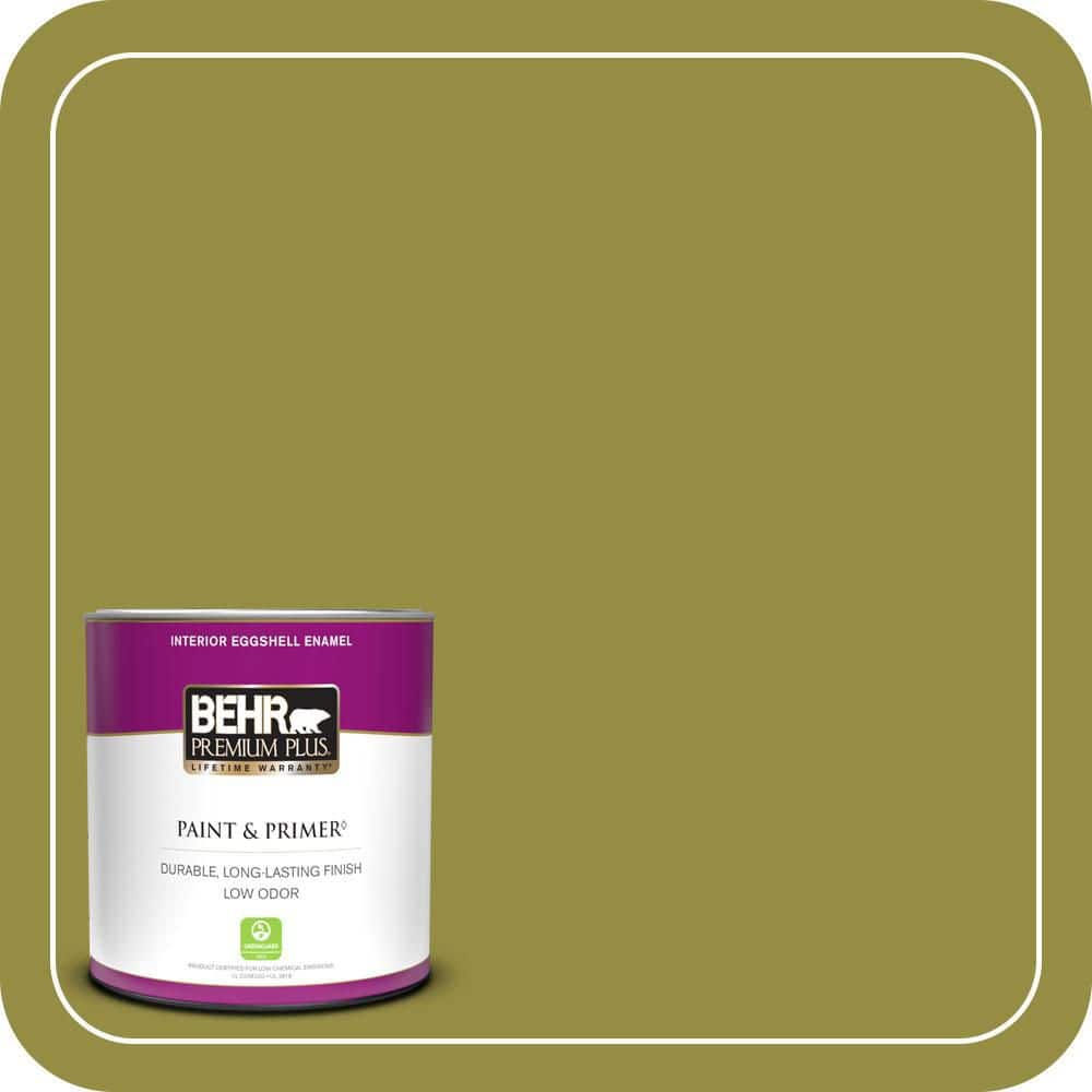BEHR PREMIUM PLUS #PPU9-03 Retro Avocado Flat Interior/Exterior Paint & Primer Color Sample (1)
