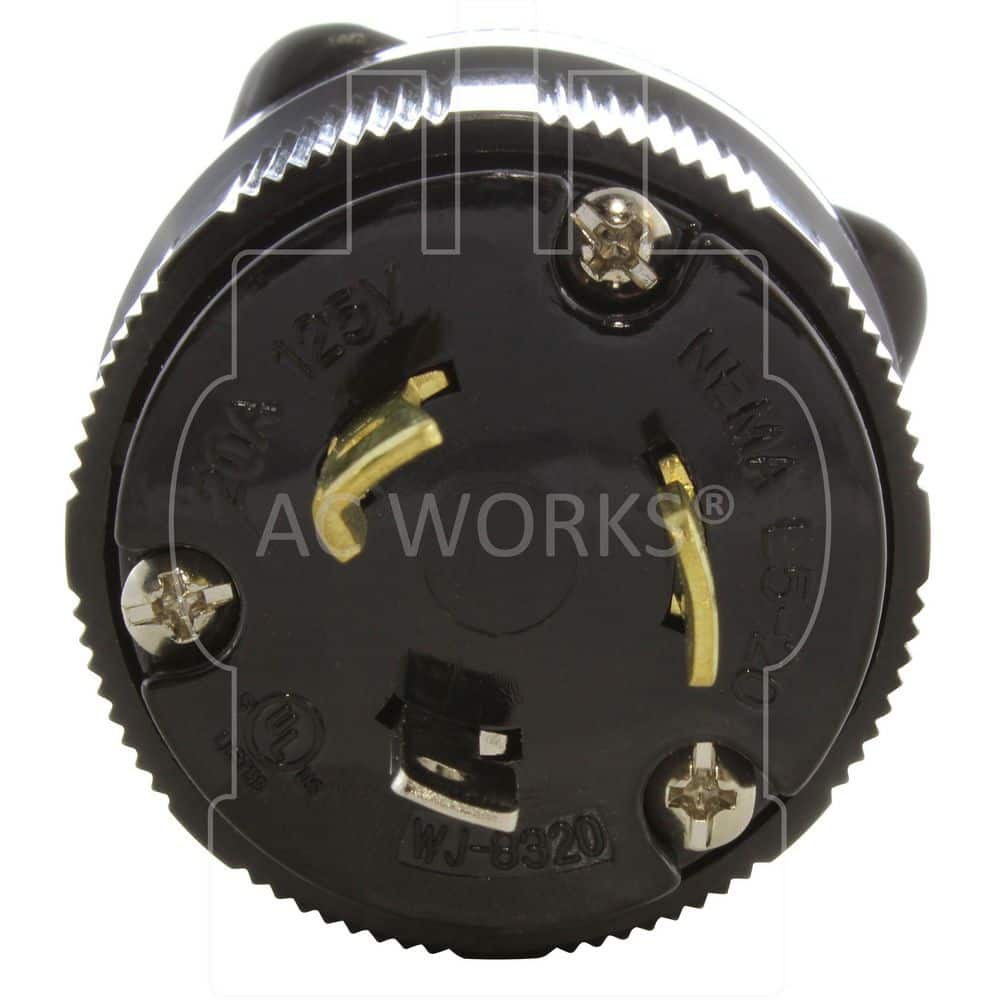 AC WORKS NEMA L5-20P 20A 125V 3-Prong Locking Male Plug in Black With UL, C-UL Approval (3)