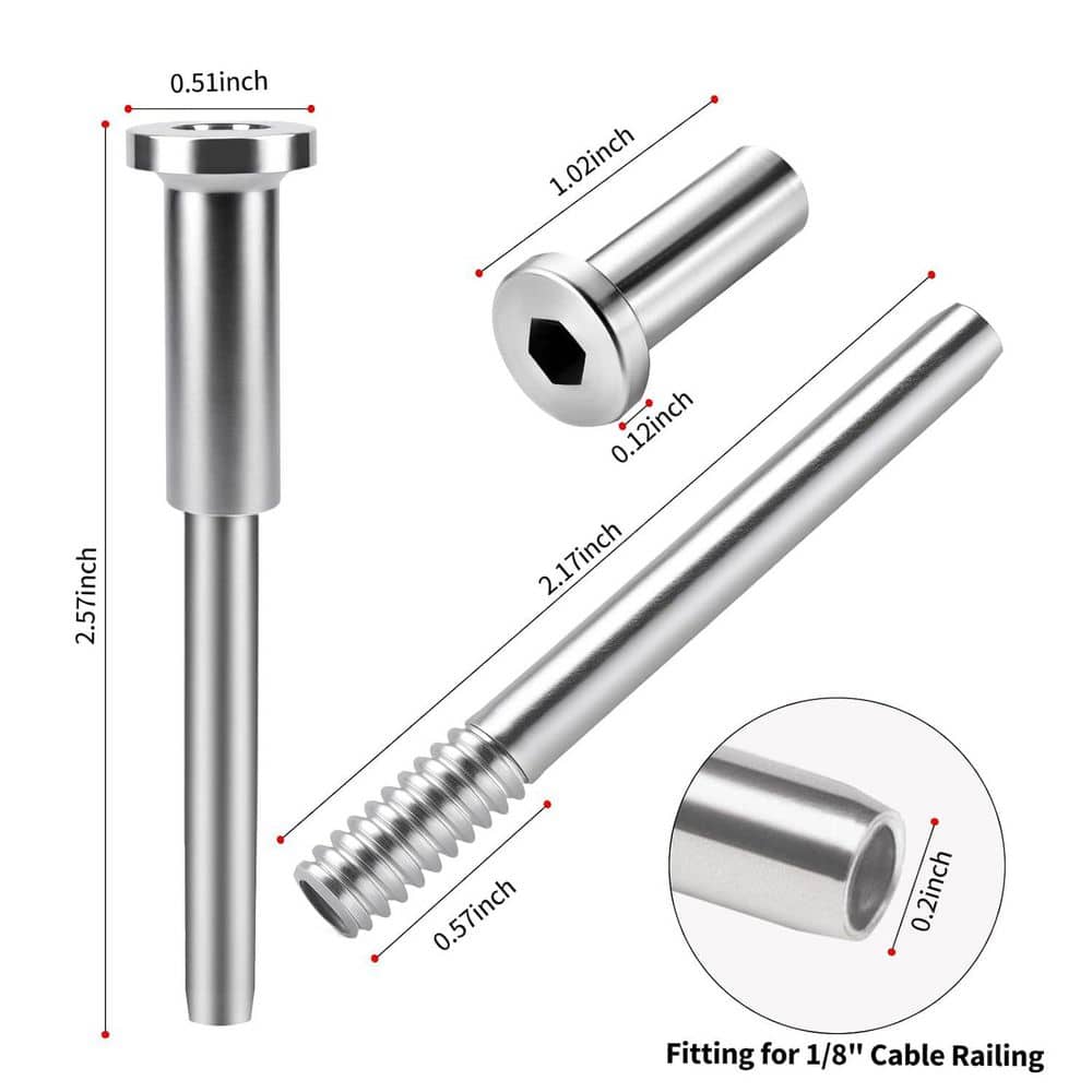 KIWDZFU 2.57 in. H x 0.51 in. W Silver Stainless Steel Stair Railing Kit, Easy Install Invisible Cable Hardware (50-Pair) (3)