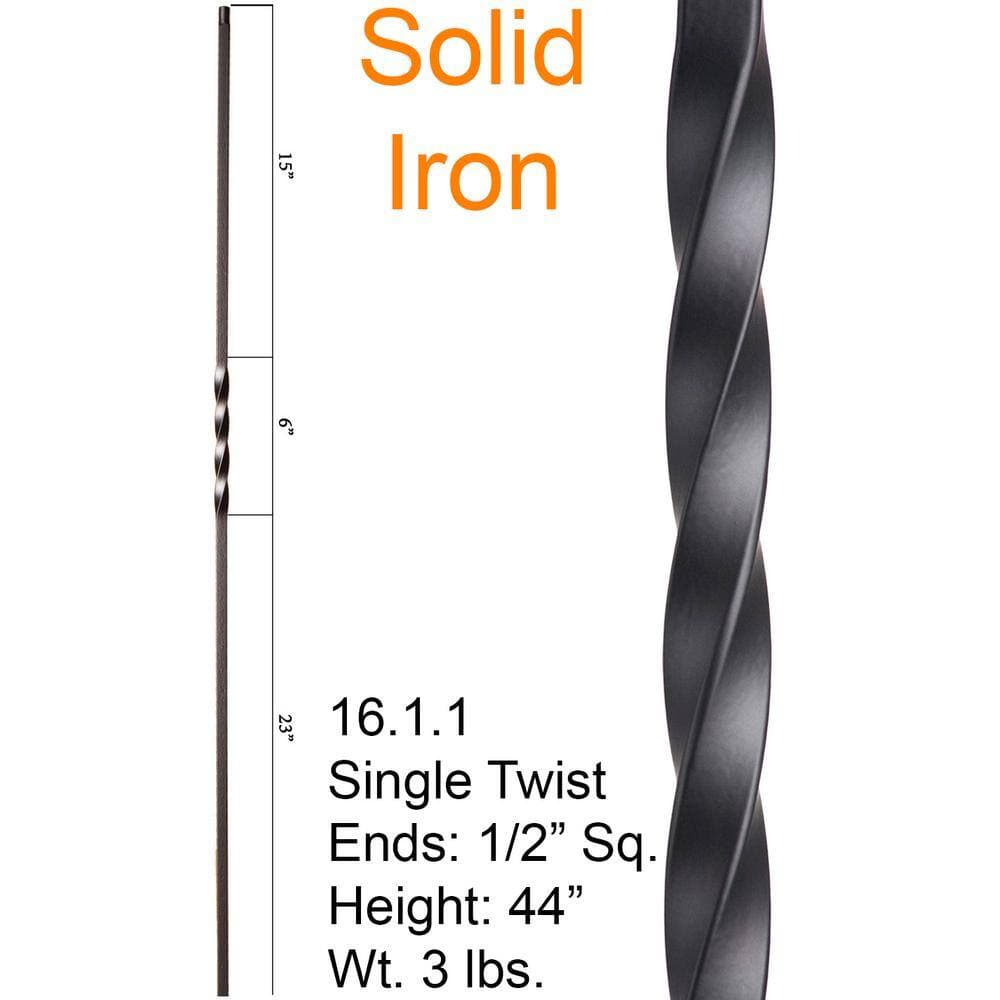 HOUSE OF FORGINGS Twist and Basket 44 in. x 0.5 in. Satin Black Wrought Iron Traditional Iron Baluster (2)