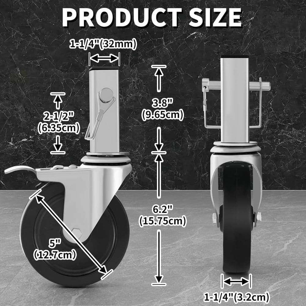 Laybus 1100 lb. 8 in. Scaffolding Wheel 1-3/8" Solid Round Stem Caster with Locking Brake Commercial Scaffolding Accessories (2)