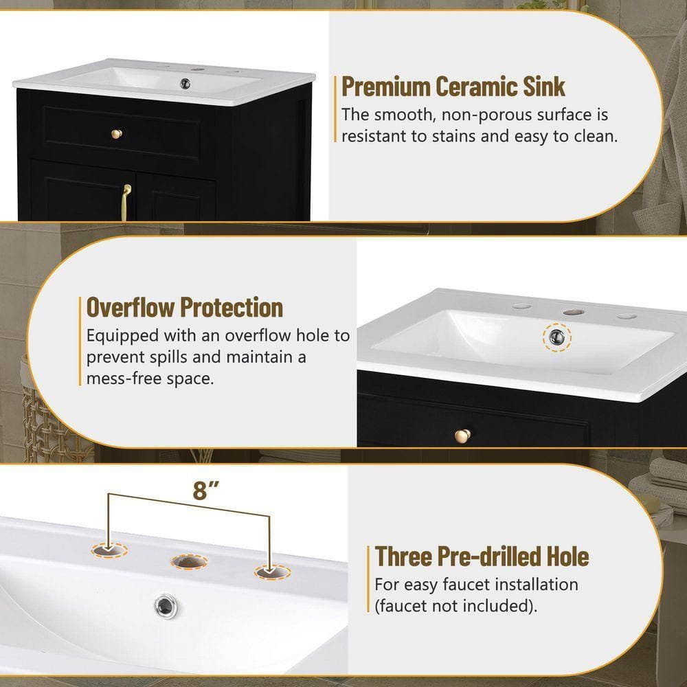 COWLOWN 24 in. W x 18 in. D x 33.8 in. H Bathroom Black Linen Cabinet (3)