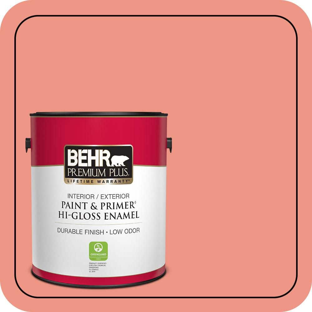 BEHR PREMIUM PLUS 1 gal. #P180-4 Guava Jelly Hi-Gloss Enamel Interior/Exterior Paint & Primer