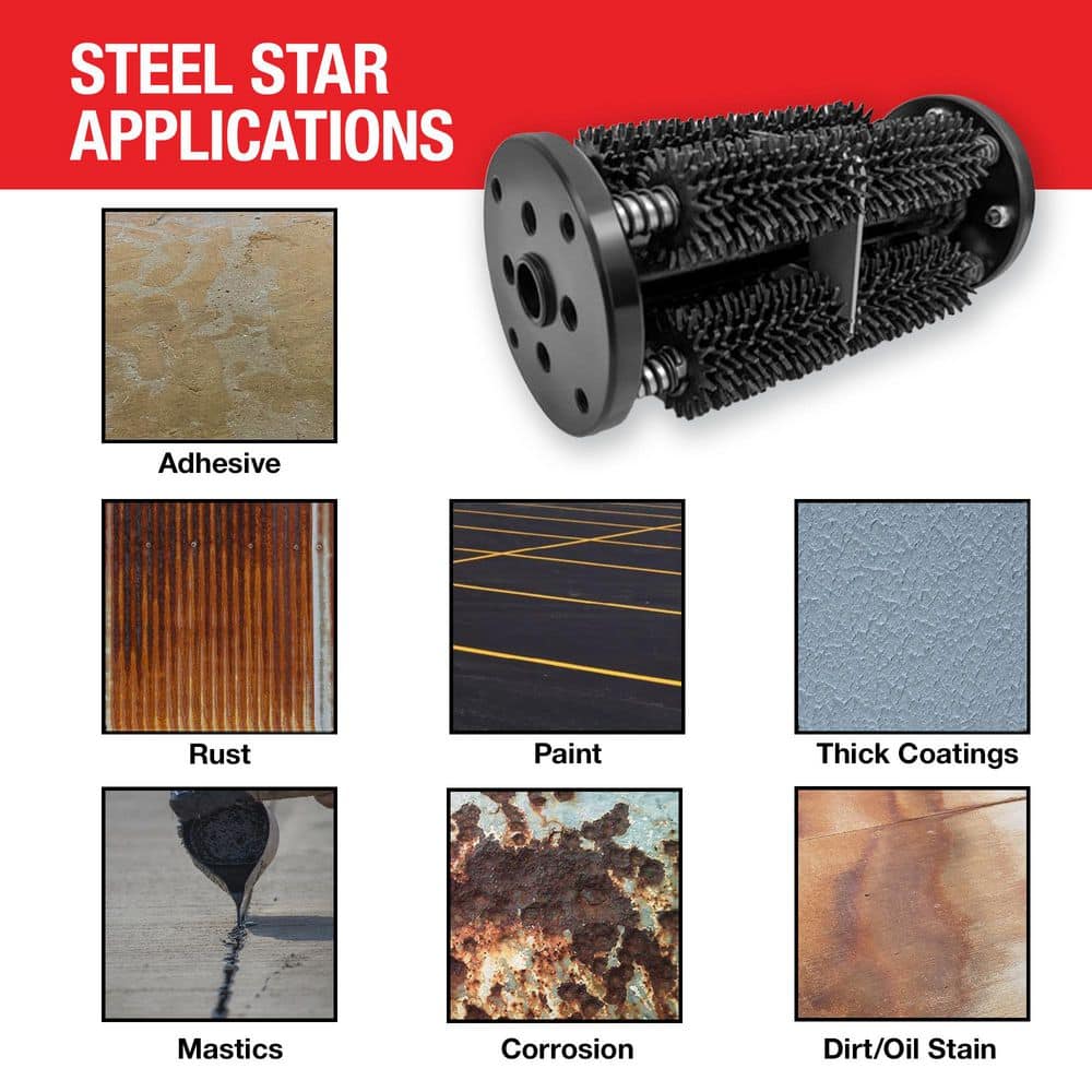 Tomahawk Power 8 in. Steel Star Drum Scarifier Attachment for Coating Removal, Milling, Texturing (2)