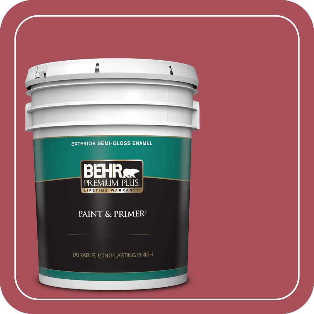 BEHR PREMIUM PLUS 5 gal. #T13-18 Ski Patrol Semi-Gloss Enamel Exterior Paint & Primer
