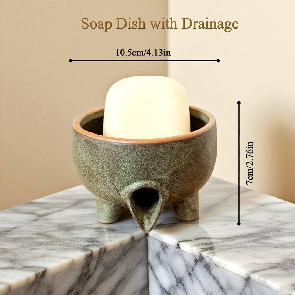 Unbranded Avocado Green Ceramic Self Draining Soap Dish Countertop Bar Soap Holder for Shower Bathroom Kitchen (2)