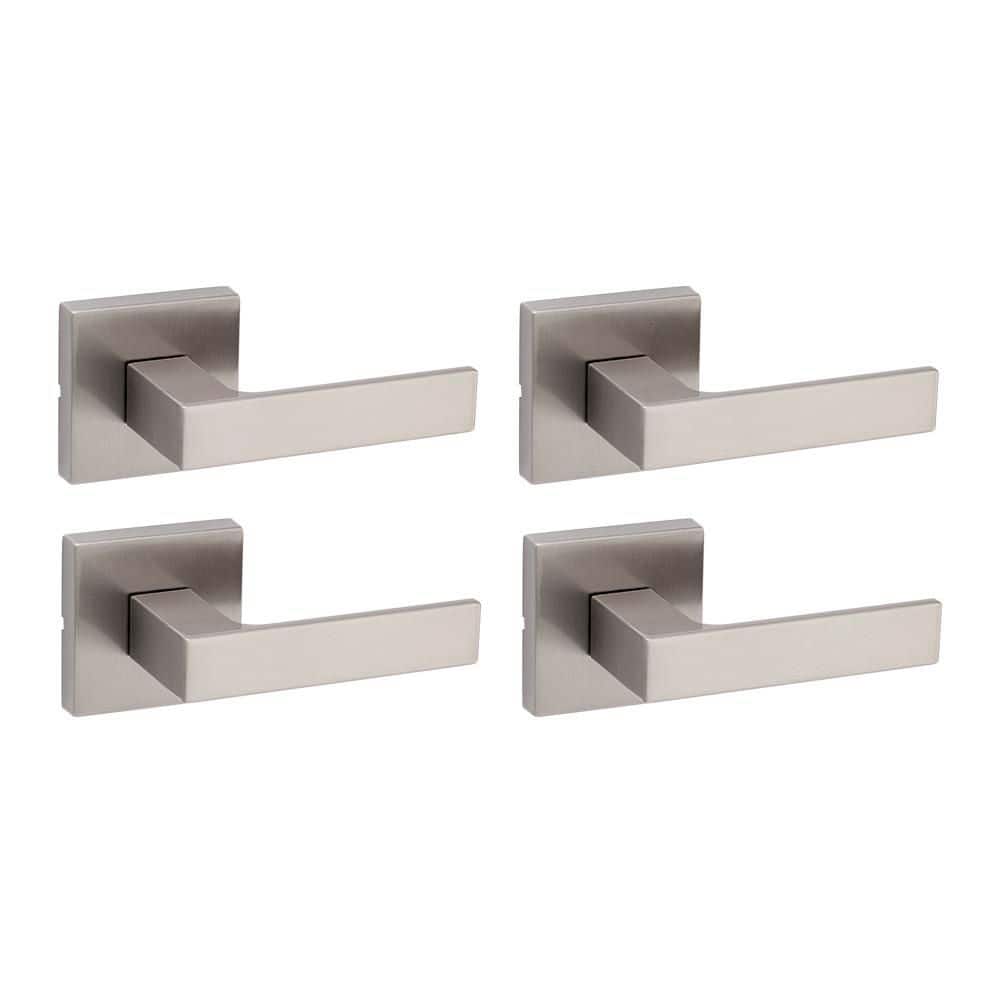 Kwikset Singapore Square Satin Nickel Hall Closet Door Handle with Microban (4 Pack)