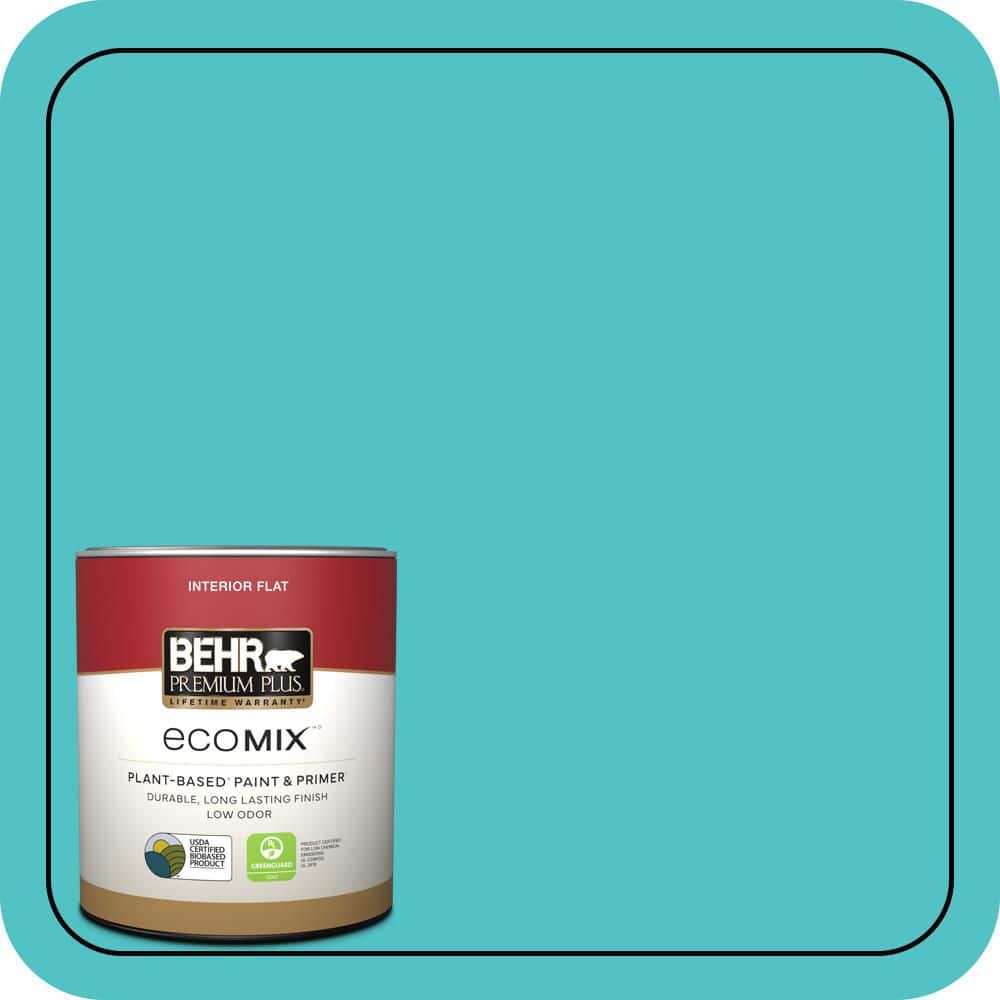 BEHR PREMIUM PLUS 1 qt. #500B-4 Gem Turquoise Flat EcoMix Plant-Based Interior Paint & Primer (1)
