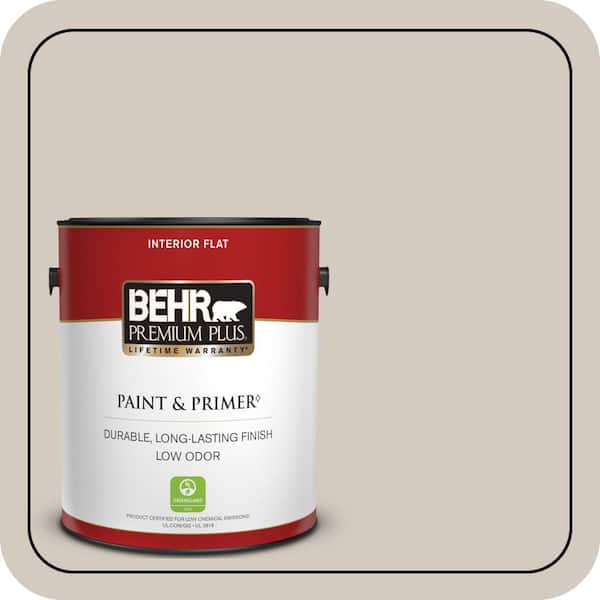 BEHR PREMIUM PLUS 1 gal. #N220-2 Ashen Tan Flat Low Odor Interior Paint & Primer (2)