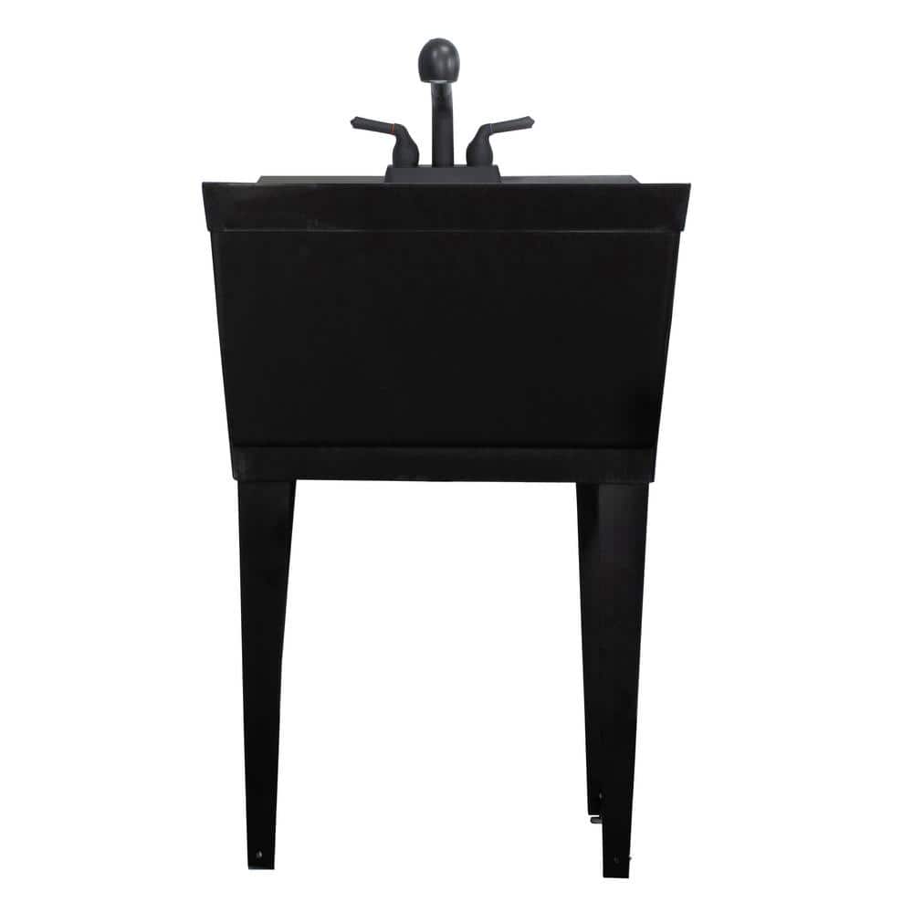 Glacier Bay 23.25 in. D x 22.88 in. W Freestanding Laundry/Utility Sink in Black with Black Pullout Faucet