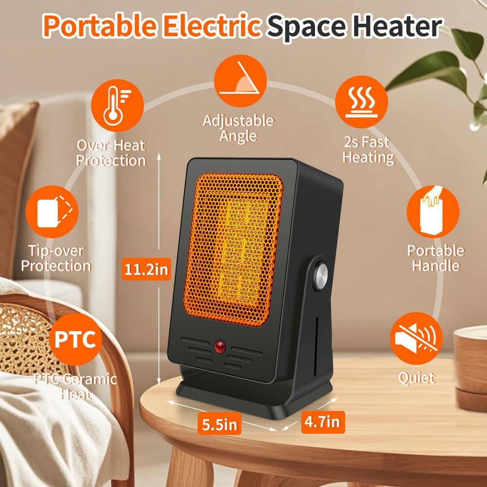 Unbranded 900-Watt 4.70 in. White Indoor Electric Portable PTC Space Heater w/Fast Heating, Tip-Over, Ceramic, Convection/Radiant (3)