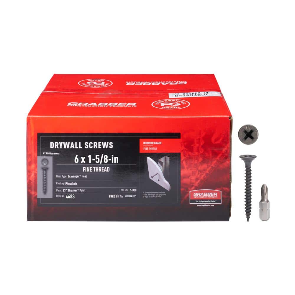 Grabber #6 x 1 5/8-in Phillips Scavenger Head Fine Thread Streaker Point Drywall to Light-Gauge Metal Screws (5,000 qty/box) (1)
