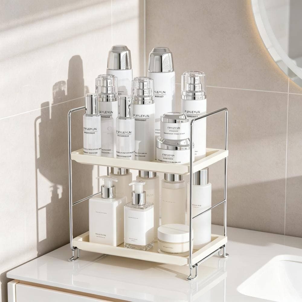 Whatseaso 9.9 in. W x 11 in H x 6.7 in. D Plastic in Silver Over The Toilet Storage 2-Tier Bathroom Counter Organizer (3)