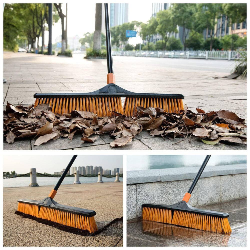 NVNOO 24 in. Push Broom Brush with 65 in. Long Handle and Stiff Bristles for Deck Garage Concrete, Orange (1-Pack) (2)