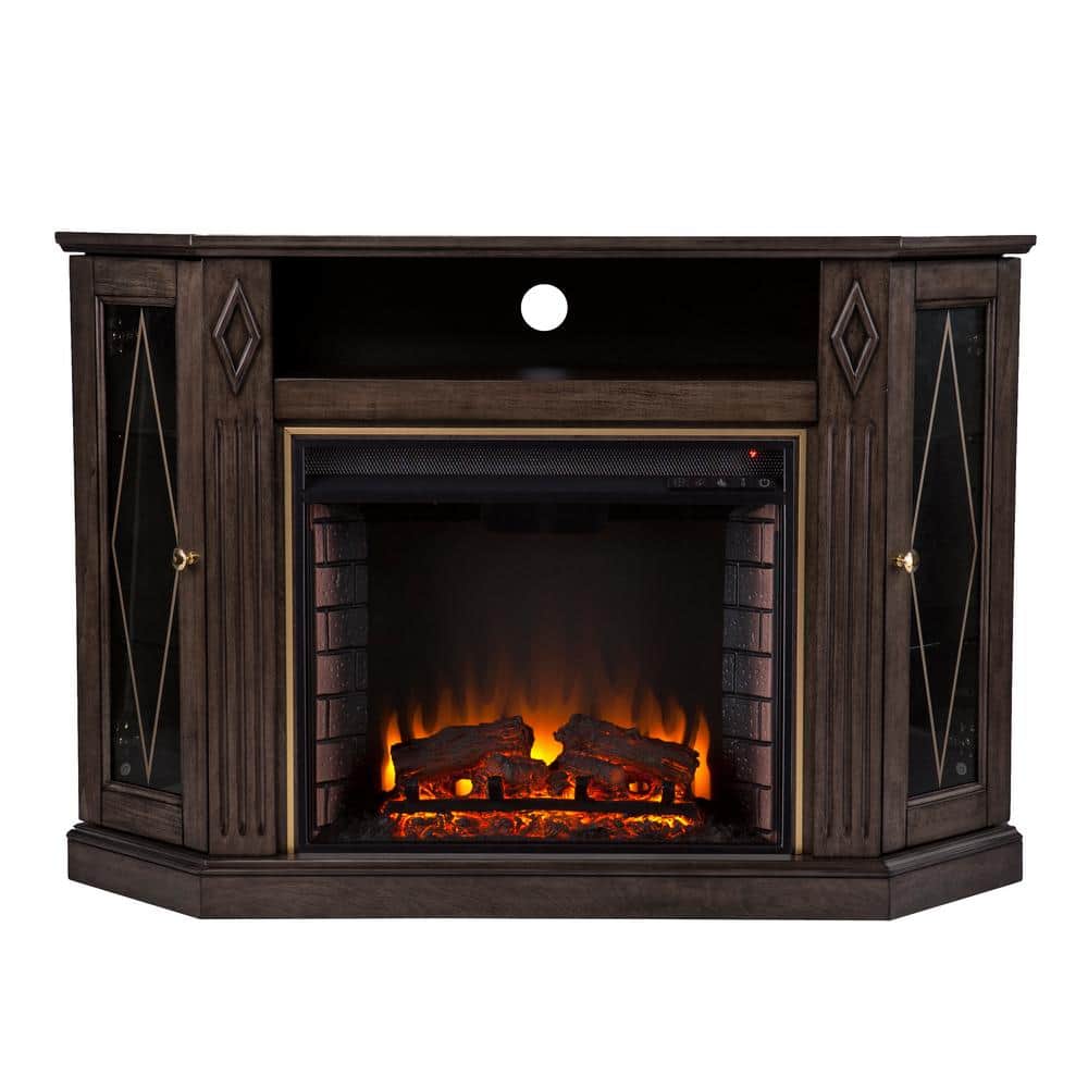 Southern Enterprises Genovia 47.25 in. Electric Fireplace in Light Brown with Gold Accents (1)