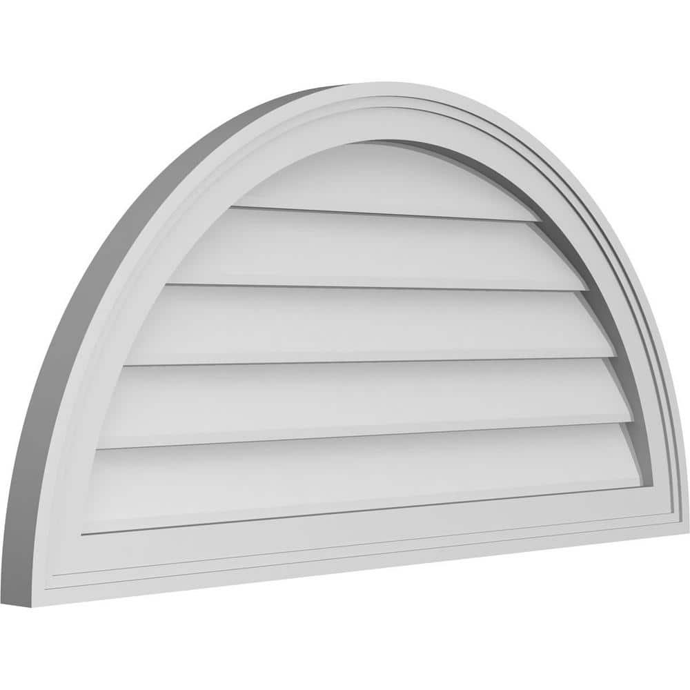 Ekena Millwork 34 in. x 17 in. Half Round Surface Mount PVC Gable Vent: Decorative with Brickmould Frame (2)