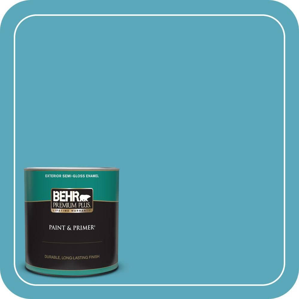 BEHR PREMIUM PLUS 1 qt. #T15-11 Sonic Blue Semi-Gloss Enamel Exterior Paint & Primer