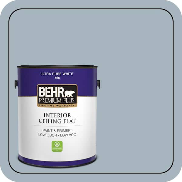 BEHR PREMIUM PLUS 1 gal. #N480-3 Shadow Blue Ceiling Flat Interior Paint & Primer (2)
