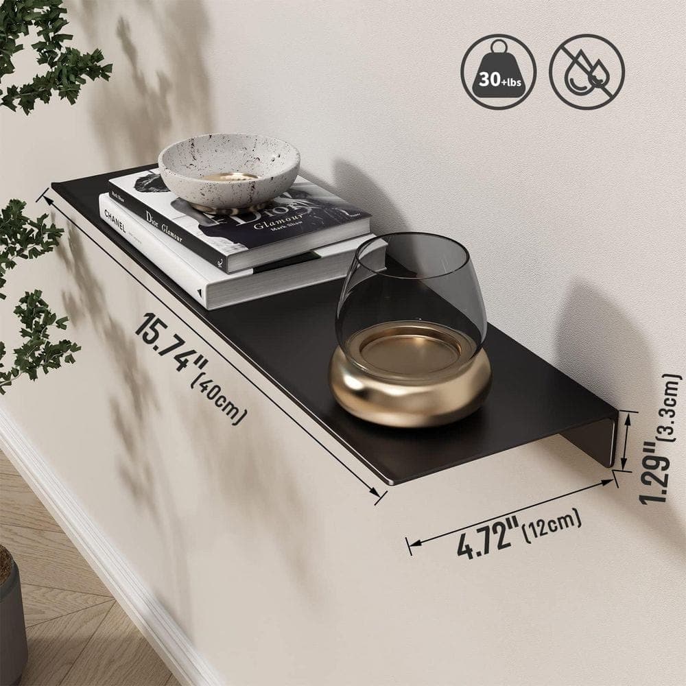 NVNOO 16 in. Black Metal Floating Shelf for Bathroom Wall Storage (2)