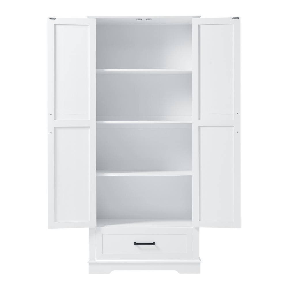 Tileon 31 in. W x 16 in. D x 69 in. H White Linen Cabinet, Freestanding Bath Storage Cabinet with Drawer and Adjustable Shelf (2)