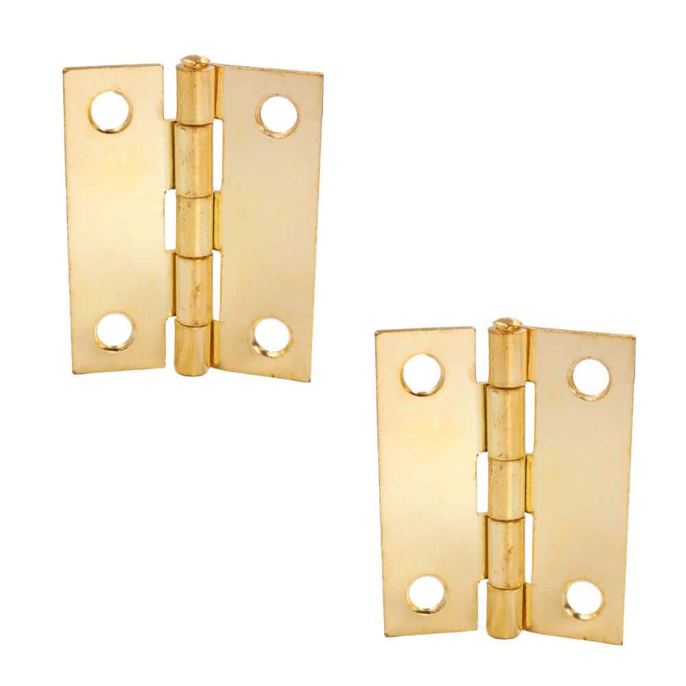 Everbilt 2-Pack 2 in. Satin Brass Non-Removable Pin Narrow Butt Door Hinge
