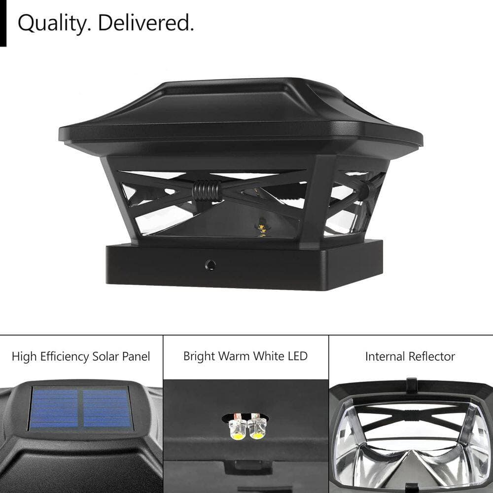 Afoxsos Solar Powered Outdoor Post Cap Lights Slate Black Fits Multiple Post Sizes (8-Pack) (3)