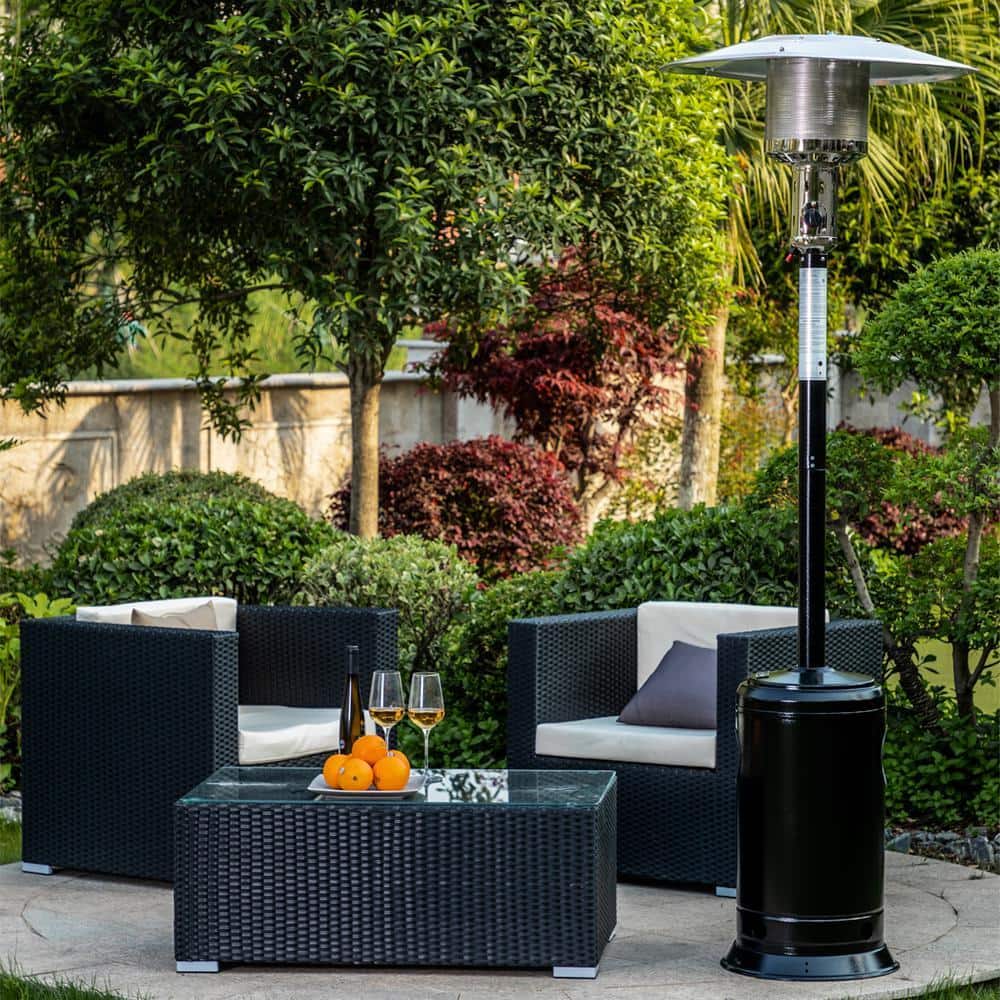 Wildaven 47,000 BTU Outdoor Patio Propane Heater with Portable Wheels, Standing Gas Outside Heater Stainless Steel Burner-Black (2)