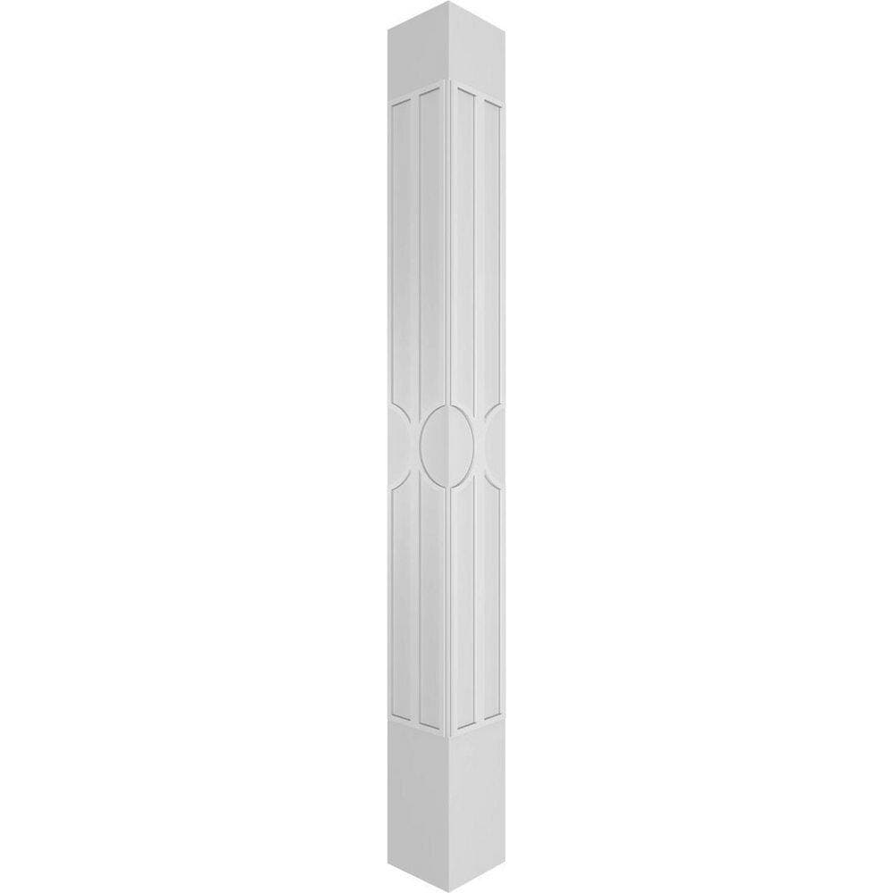 Ekena Millwork 11-5/8 in. x 9 ft. Premium Square Non-Tapered Nouveau Fretwork PVC Column Wrap Kit with Standard Capital and Base (3)