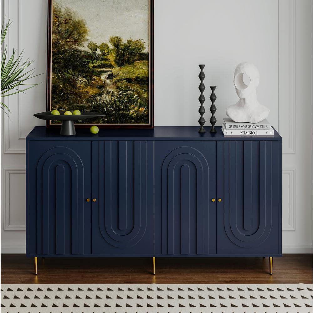 Unbranded 59.84 in. W x 15.75 in. D x 33.46 in. H Blue Linen Cabinet with 4-Doors (2)