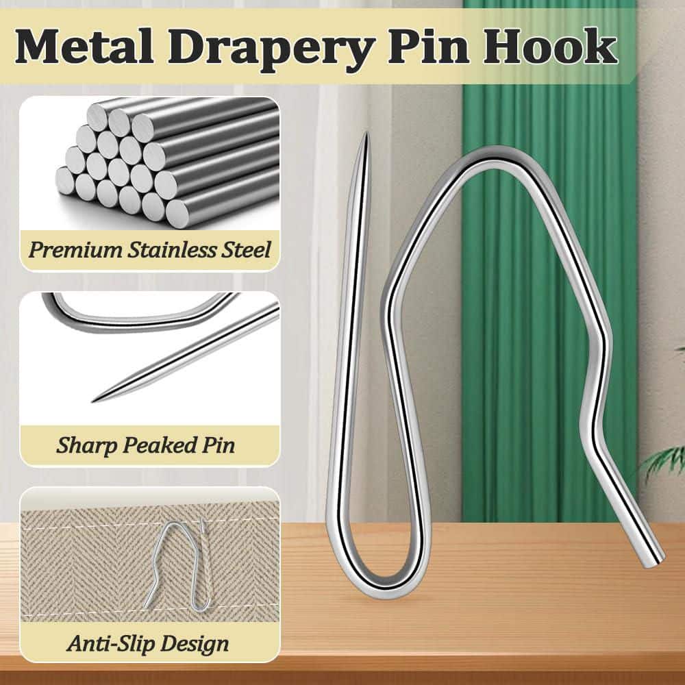 KHKFY White Stainless Steel 70 Pieces 1.2 in Heavy-Duty Drapery Pin and S-Shaped Curtain Hooks with Clear Storage Box (3)