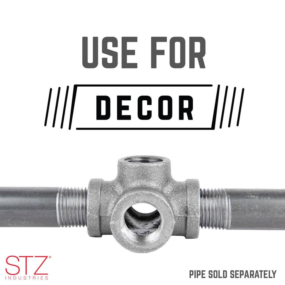 STZ 1/2 in. 5-Way Black Iron Cross with Side Outlet Industrial Steel Grey (2)