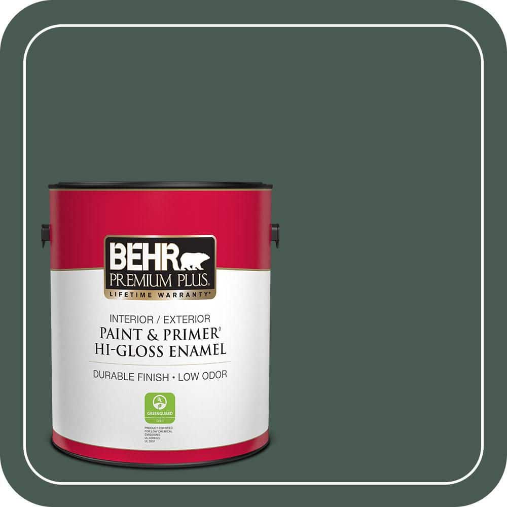 BEHR PREMIUM PLUS 1 gal. #S420-7 Secluded Woods Hi-Gloss Enamel Interior/Exterior Paint & Primer (1)