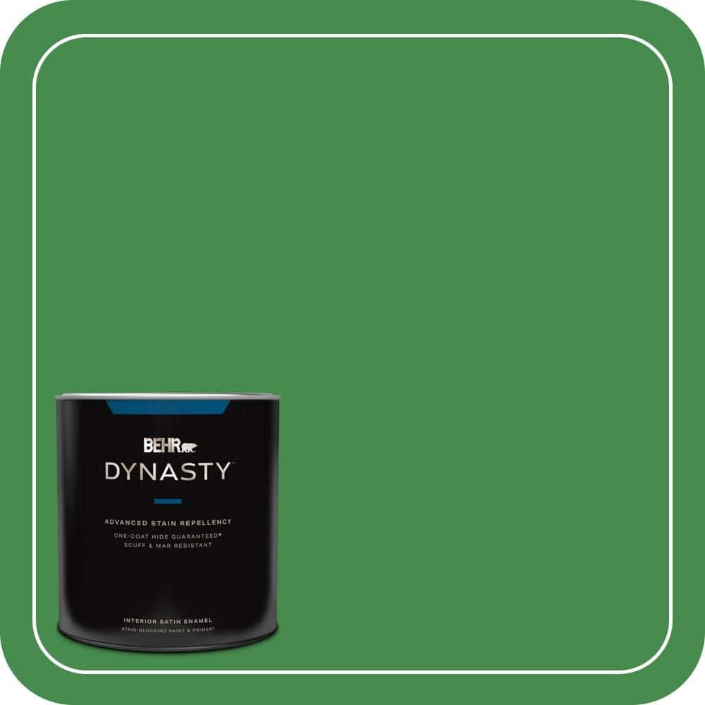 BEHR DYNASTY 1 qt. #MQ4-48 Planet Green One-Coat Hide Satin Enamel Interior Stain-Blocking Paint and Primer
