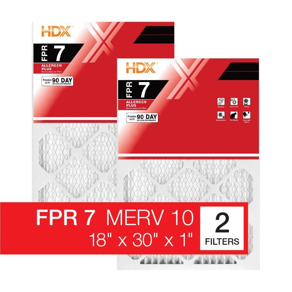 HDX 18 in. x 30 in. x 1 in. Allergen Plus Pleated Air Filter FPR 7, MERV 10 (2-Pack)
