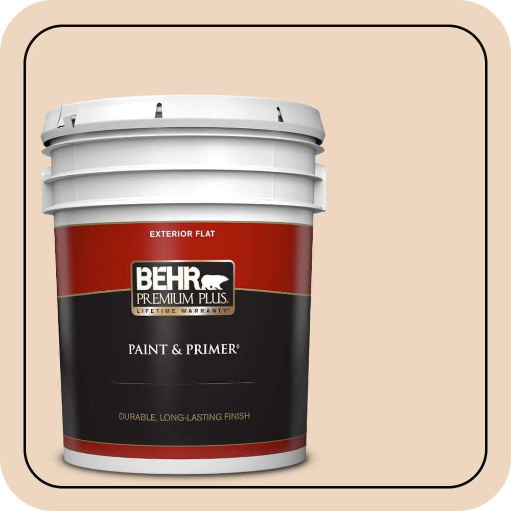 BEHR PREMIUM PLUS 5 Gal. #PPU4-10A Sandy Beige Flat Exterior Paint and Primer