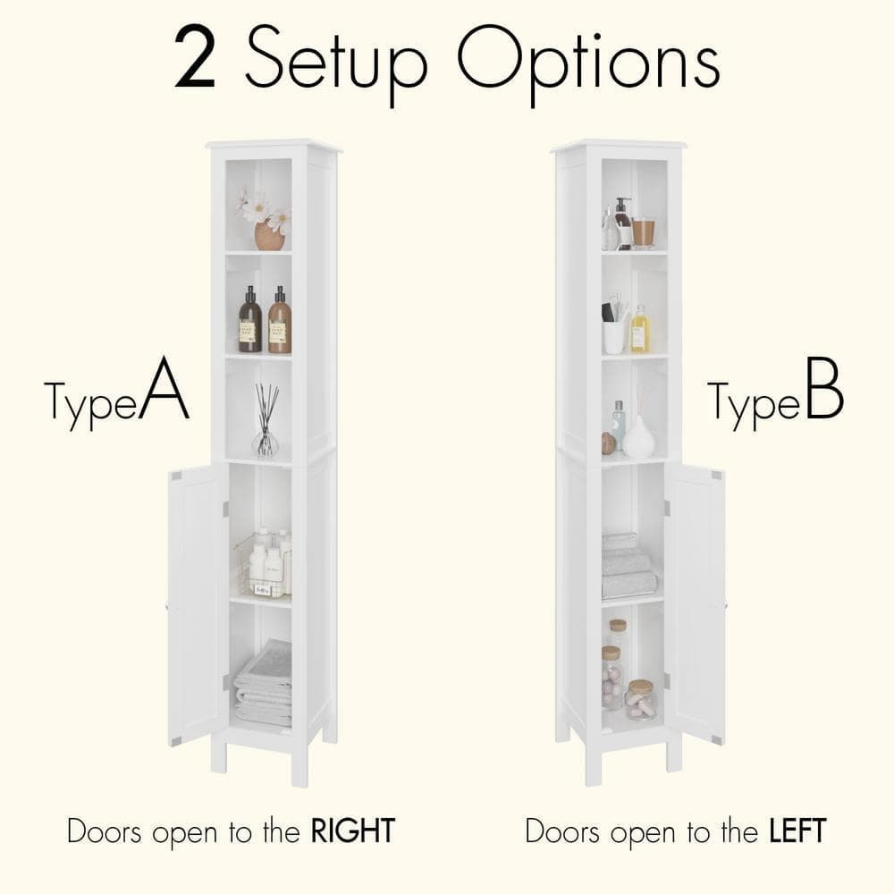Tileon 29 in. W x 11 in. D x 67 in. H White Freestanding Linen Cabinet Narrow Cupboard with 1 Door and Adjustable Shelves (3)