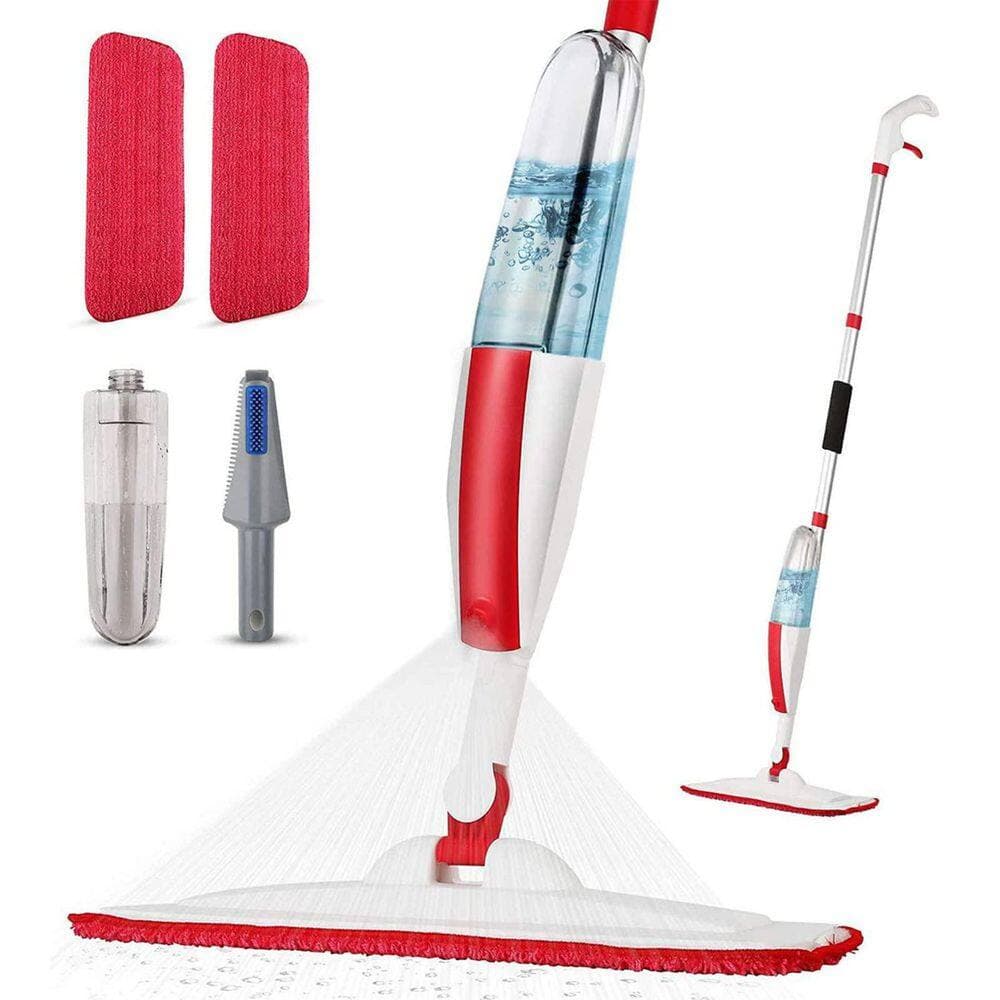 NVNOO 15.9 in. Floor Cleaning Wet Spray Mop with Bottle and 2 Microfiber Pads Home for Floor, Red (1-Pack) (1)