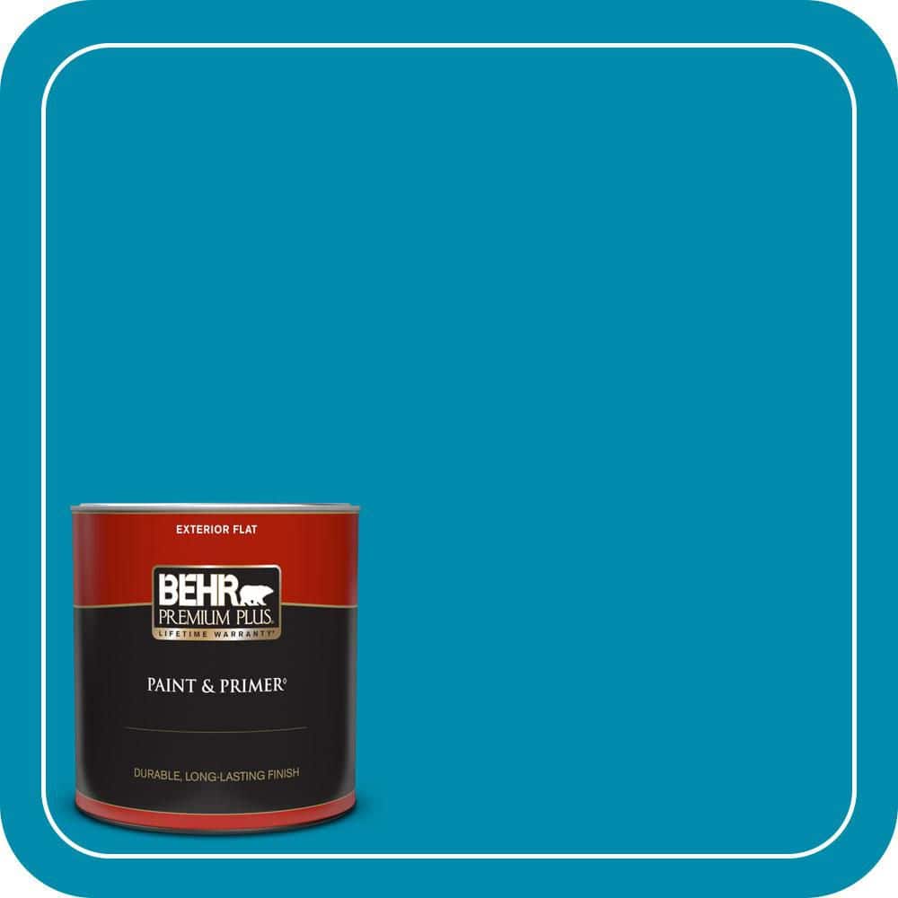 BEHR PREMIUM PLUS 1 qt. #530B-7 Riviera Paradise Flat Exterior Paint & Primer (1)